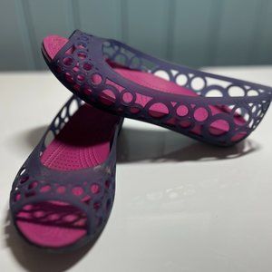 Purple and Pink Crocs Sandals